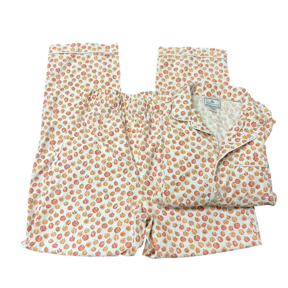 Petite Plume Pumpkin Patch Twill Pajama Set Halloween Size 10/12 PJ Lounge Kids